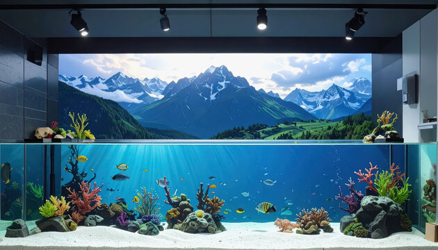 An empty fish tank ready to be filled with water and decor providing space for text about water conditions