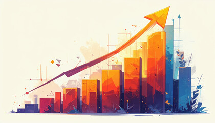 Obraz premium Dynamic bar graph illustration depicting an upward rising arrow signifying positive trends and business growth