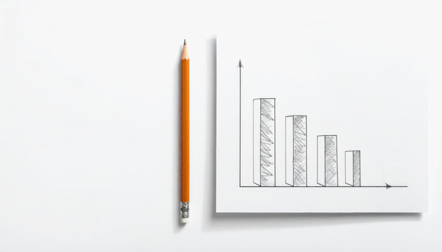 Detailed pencil drawing of a bar graph on paper with a pencil nearby and ample copy space for additional text