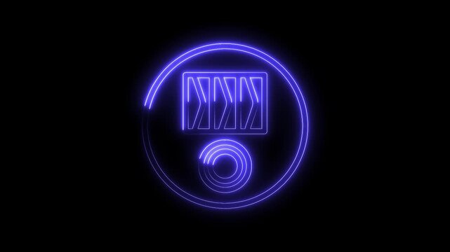 Glowing purple neon sign animation of kkk inside circle on black background