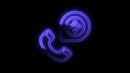 Neon emergency call animation for healthcare support and medical assistance on black background