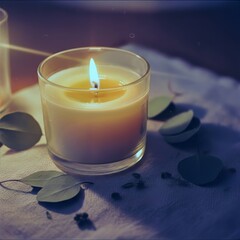 Warm Candlelight and Aromatic Leaves Scene
