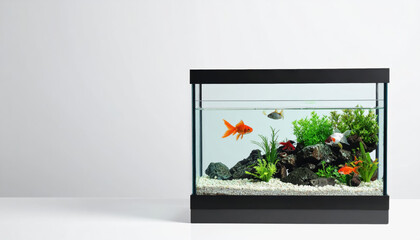 Beautifully designed fish tank capturing the essence of aquatic life with ample copy space for textual content