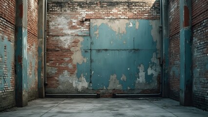 Grungy Room Blue Wall Brick Interior Decayed Texture