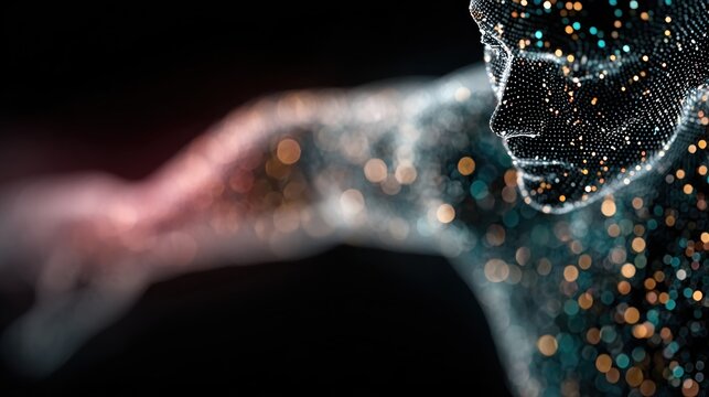 Abstract digital representation of a human figure composed of interconnected glowing points
