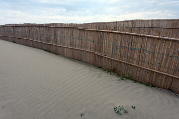 砂の流出を防ぐために設置された堆砂垣