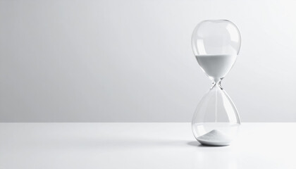 An elegant hourglass centered on a white surface with ample copy space available for text and creative use