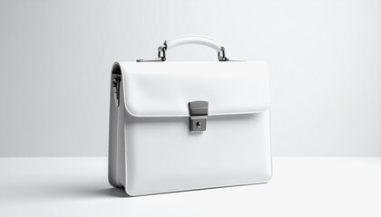 An elegant white leather briefcase bag isolated on a pristine white background with copy space for text and creative use