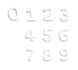 3D White Numbers Set