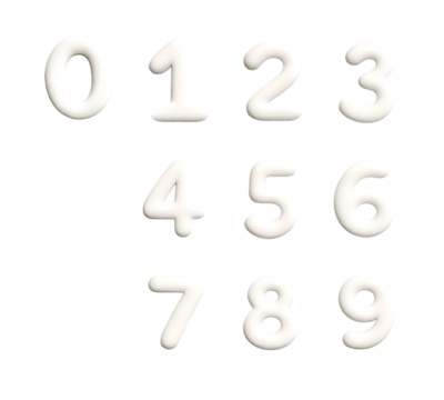 3D White Numbers Set