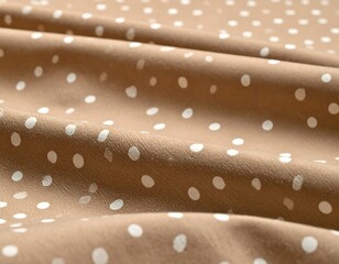 Close-up of a brown fabric with white polka dots, creating a pattern.