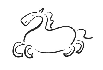 お腹にテキストスペースがある走る馬のフレーム　2026 墨絵　正月素材