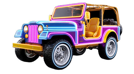 Neon Car: A vibrant and eye-catching neon-lit car stands out with its colorful glow.  The image of this car would be great for a poster.