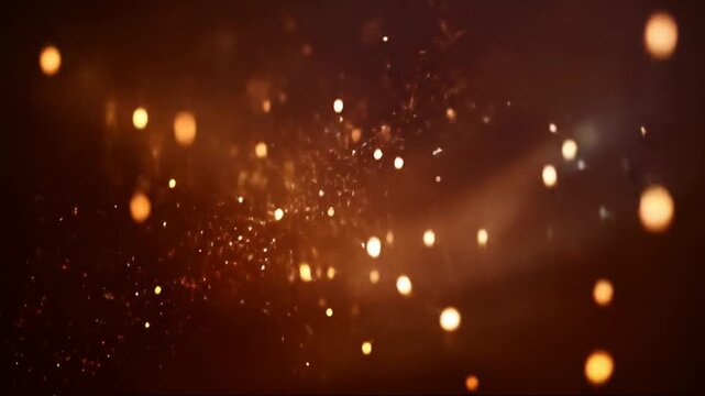 Warm bokeh lights float against a dark, blurred background in shades of brown
