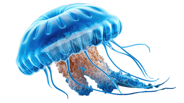 Enchanting Jellyfish: A mesmerizing depiction of a luminous jellyfish gracefully suspended in a serene aquatic expanse, its intricate form illuminated with a soft, ethereal glow. 