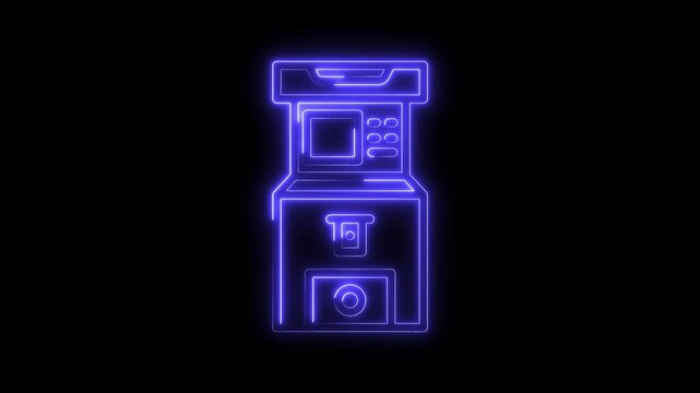 Neon atm machine glowing outline with a dark background financial technology concept