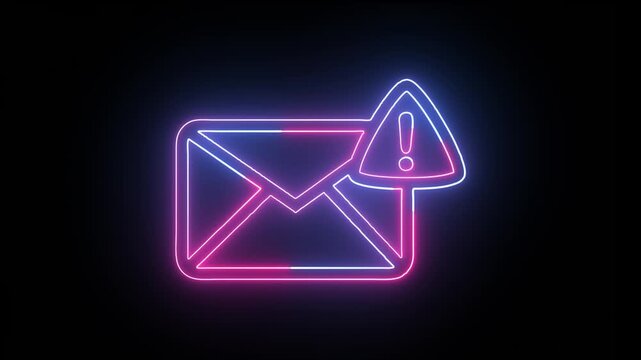 Neon blue and pink emails alert icon, email spam alert animation