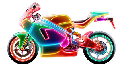 Electric Motorcycle in Neon Hues: Futuristic electric motorcycle in vibrant neon colors, exuding a sense of technological innovation and contemporary design.