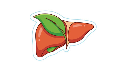 Naklejka premium Stylized liver icon with vibrant green leaf symbolizing hepatic wellness and botanical health