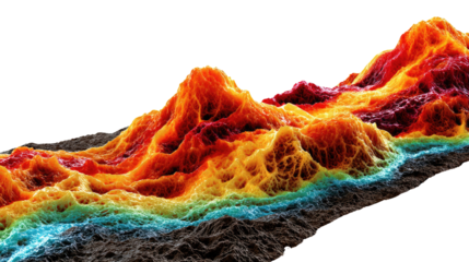 Topographic Abstraction: Captivating rendering of a mountainous landscape showcases a vibrant array of colors, offering a unique and artistic perspective
