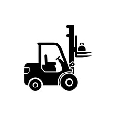 Silhouette of a forklift truck lifting heavy load, portraying industrial process efficiently