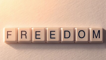 financial freedom independence strategy value concept. Freedom spelled out with letter tiles on a textured background.