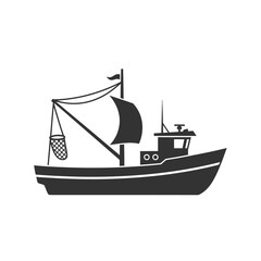 Silhouette of a classic fishing vessel at sea evoking maritime industry and tradition