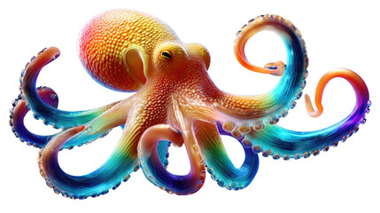 Rainbow Octopus: A mesmerizing, photorealistic octopus bursts with vibrant, colorful hues. Witness the ethereal beauty and mystery of this marine creature.