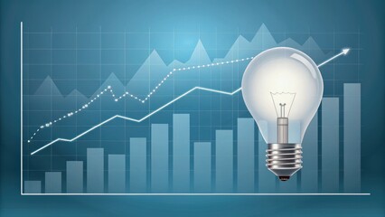 financial freedom independence strategy value concept. Light bulb overlaid on a financial graph representing growth and innovation.