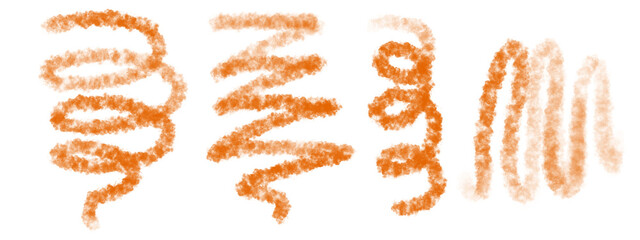 Orange marker strokes and spiral doodle drawn with texture