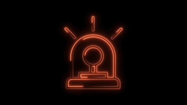 Animated red emergency light isolated on black background,glowing neon effect,alert and warning symbol