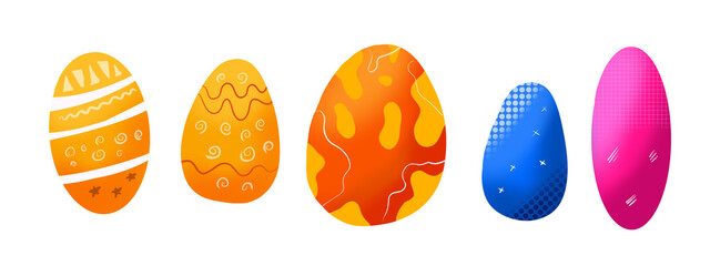 Brightly painted colorful easter eggs in orange yellow and blue