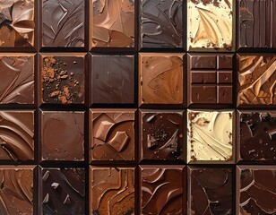 Close-up of various chocolate bars showcasing different textures and flavors