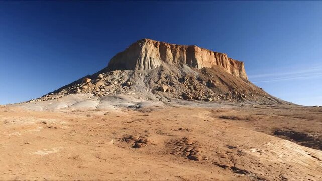 Majestic desert mesa under a clear blue sky showcasing geological wonders.