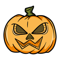 Smiling Halloween pumpkin illustration in cute cartoon style, perfect for festive decoration and design.