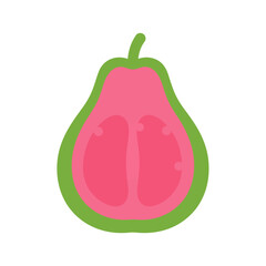 Stylized guava illustration featuring a pink core and verdant skin rendering
