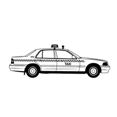 High contrast graphic illustration of a classic taxi cab in a minimalist style perfect for design