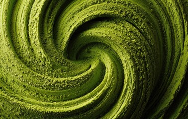 Swirling green powder in a spiral pattern
