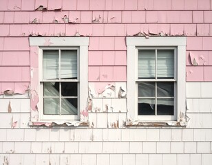 Pink shingles and two window details