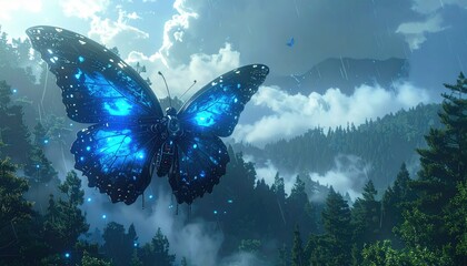 Robotic butterfly soars over forest