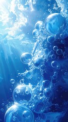 Bubbles rise in an aquatic blue scene