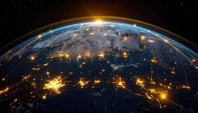 Earth lights, network connections glow