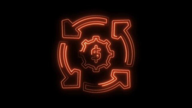 Glowing animated dollar sign gear with rotating arrows represents financial optimization process