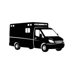 Emergency vehicle silhouette offering rapid response and specialized medical support quickly