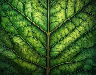 Close Up Detailed Green Leaf Structure.