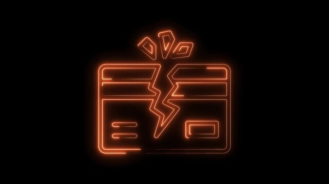 Neon style animation of a broken credit card illustrating financial issues and debt problems