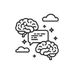 Two brains communicating ideas through a speech bubble