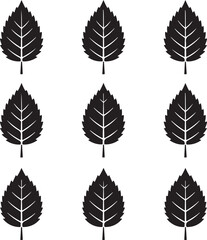 Nine Leaf Pattern: Nine symmetrical black leaves in a neat arrangement, demonstrating precision and elegance in natural forms.