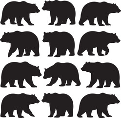 Bear Silhouette Pattern: A meticulously crafted pattern of bear silhouettes, perfect for adding a touch of wildlife charm to any design project. Emphasizing the animal's iconic shape and robust form.