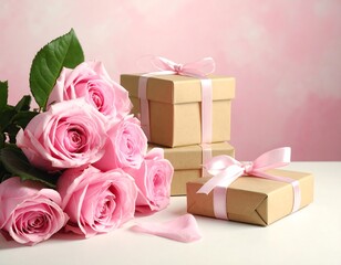 Pink Roses and Gift Boxes.
